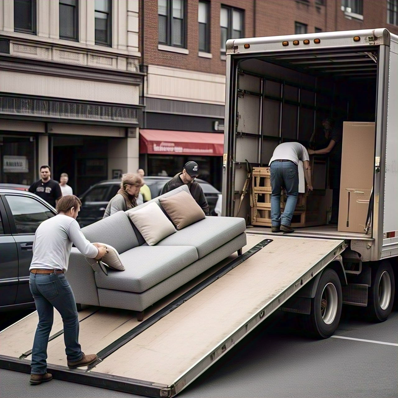 Loading sofa on truck